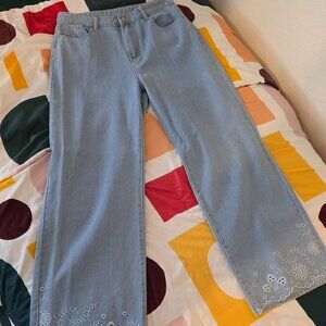 Wide Leg Embroidered Jeans